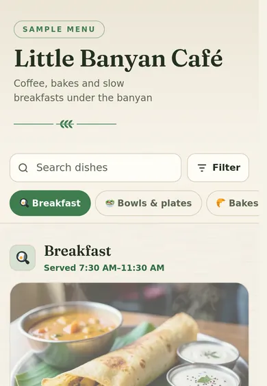 Little Banyan Café menu on a phone