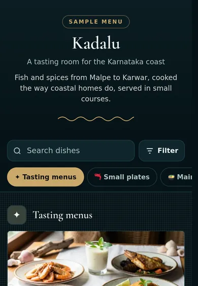 Kadalu menu on a phone
